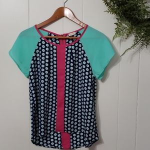 Stitch Fix Pixley Blue Pink Shirt Womens Sm Coquette Core Floral Feminine EUC